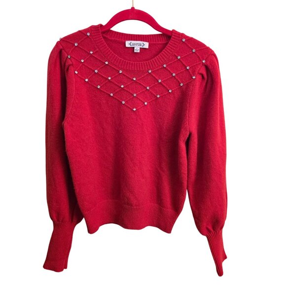 Nanette Lepore Red Embellished Puff Sleeve Sweater Size S - Picture 2 of 8